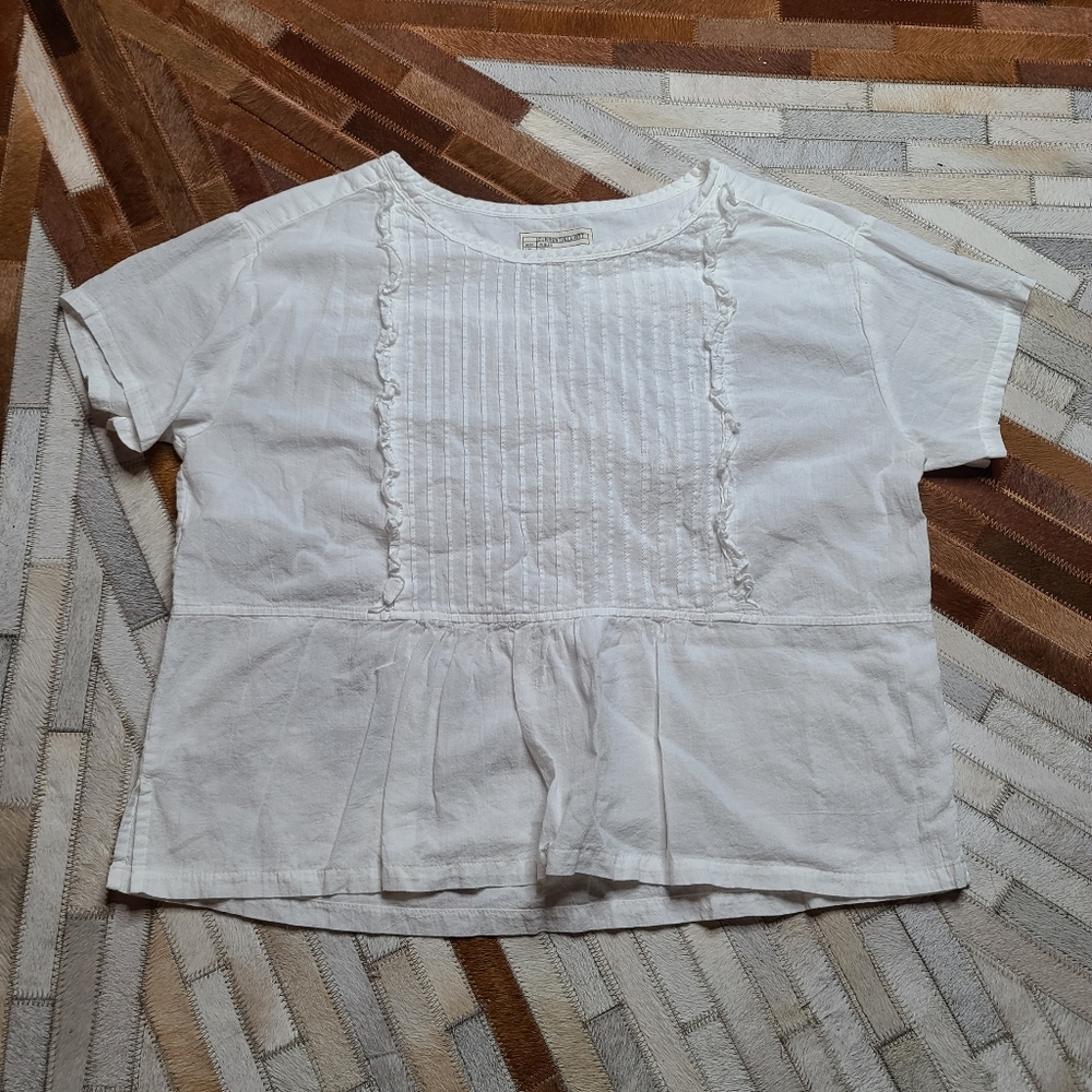 Current/Elliott White Linen Pleated Blouse